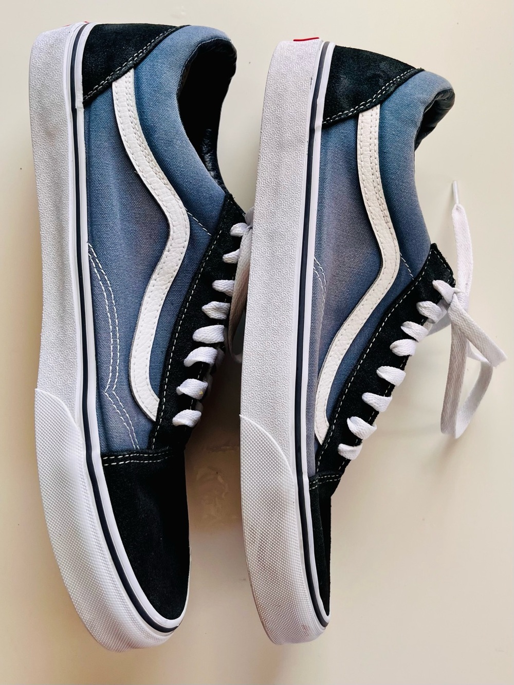 Men’s 13 Vans Two-Tone Black and Blue Low-Top Skate Shoes